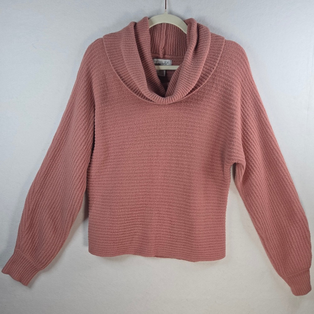 Rachel Zoe Cowl Neck Sweater Pink Coral Ribbed Knit Pullover Size S